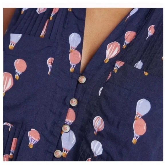 Anthropologie Maeve navy blue pink hot air balloon sleeveless top size Large - Picture 2 of 16